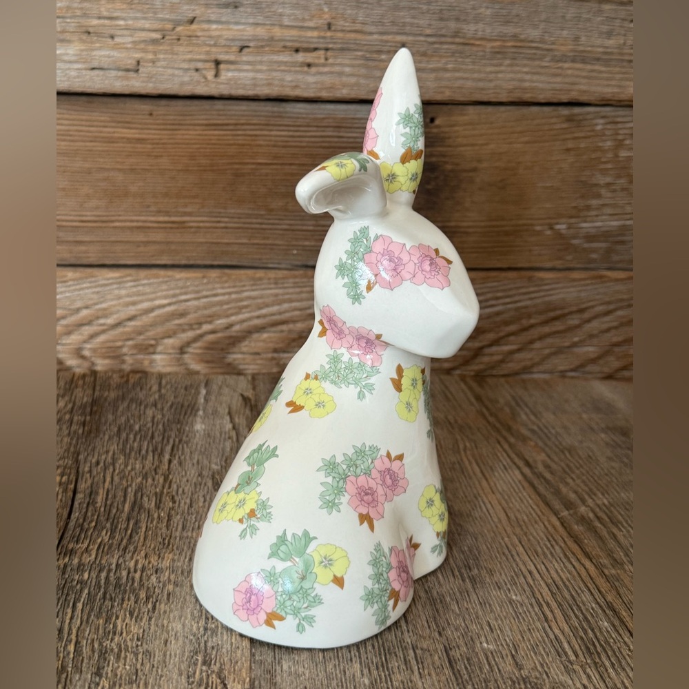 Anthropologie Floral Ceramic Rabbit with Pink and Yellow Blooms - Picture 2 of 6